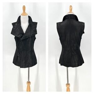 Kenna T Leather Vest Womens Small Black Asymmetrical Zip Sleeveless Moto Biker
